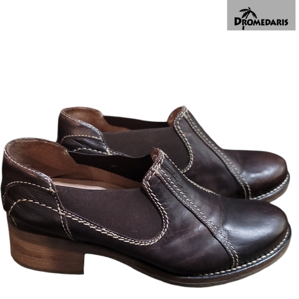 DROMEDARIS Kai slip on leather clogs ankle boots brown Size 40/ 9